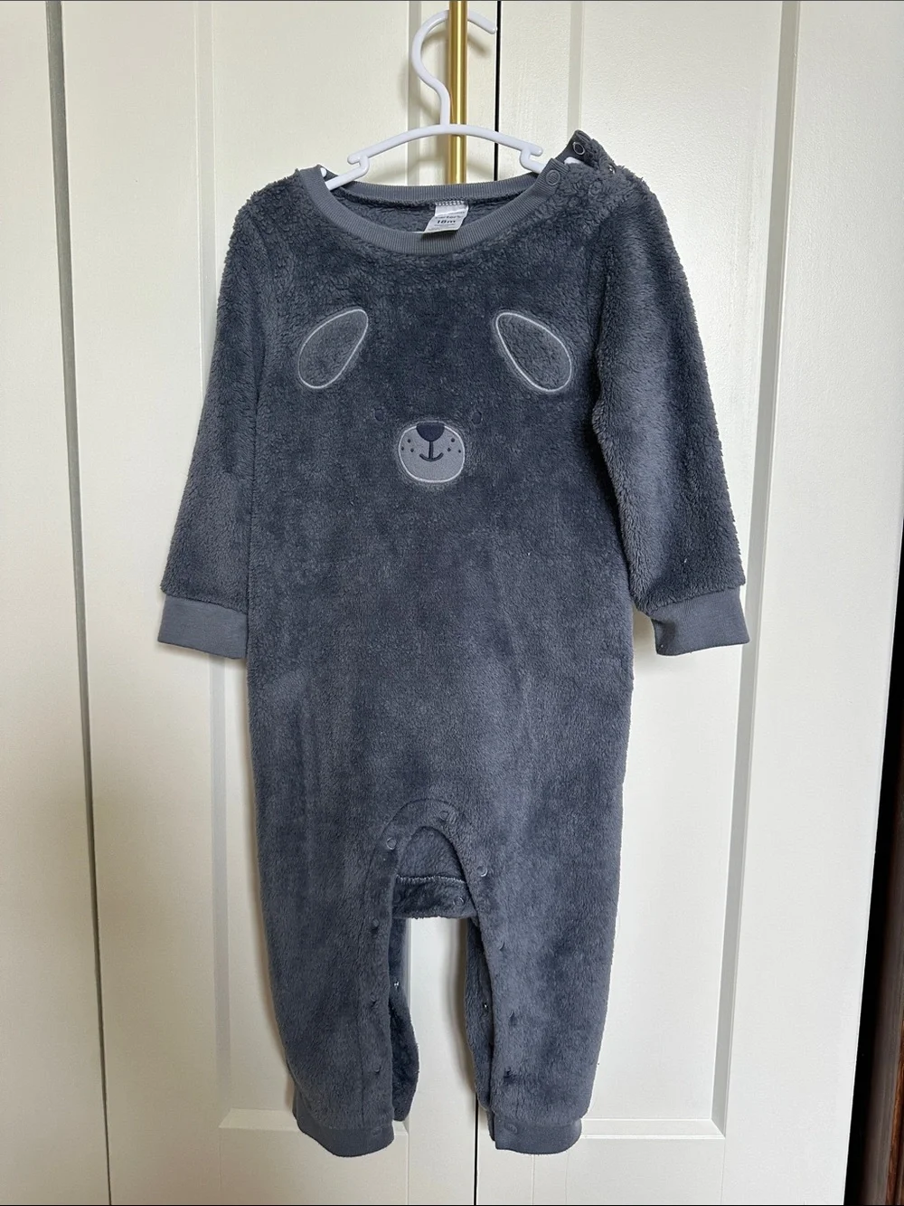 Carter's Dark Gray Plush Bear Footed One-Piece